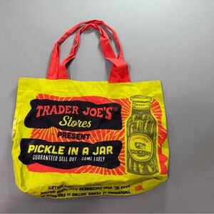 Trader Joe's green reusable bag Tote with Pickle Jar Design